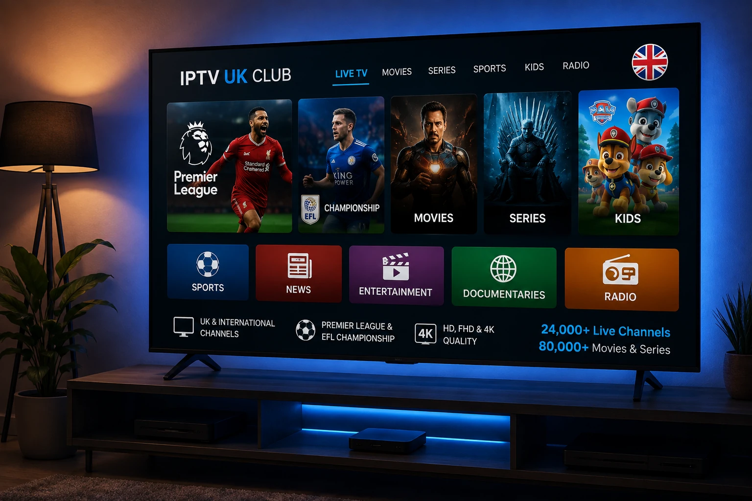 IPTV UK streaming service on Smart TV